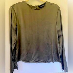 Silk Satin Long Sleeve Back Button Blouse Small
